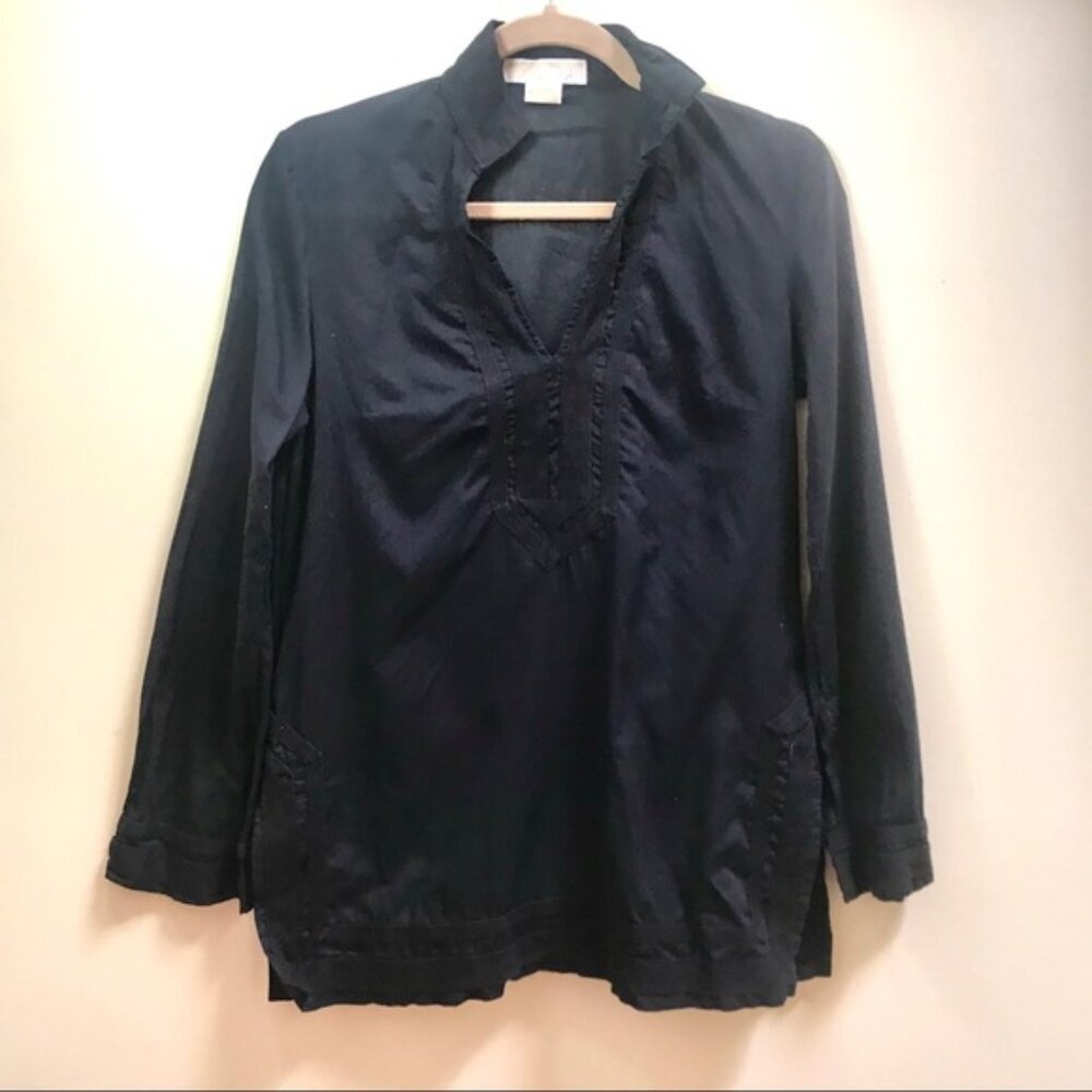 Michael Kors Boho Cotton Embroidered Lightweight Tunic Top Side Slits LS Shirt S